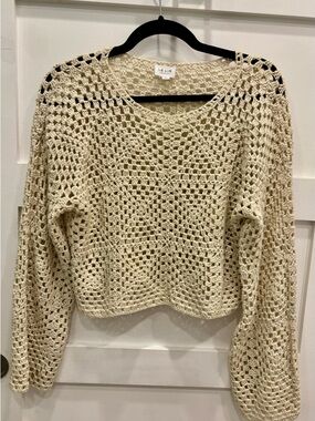 Le Lis Cream Open-Weave Cropped Sweater Boho Coastal